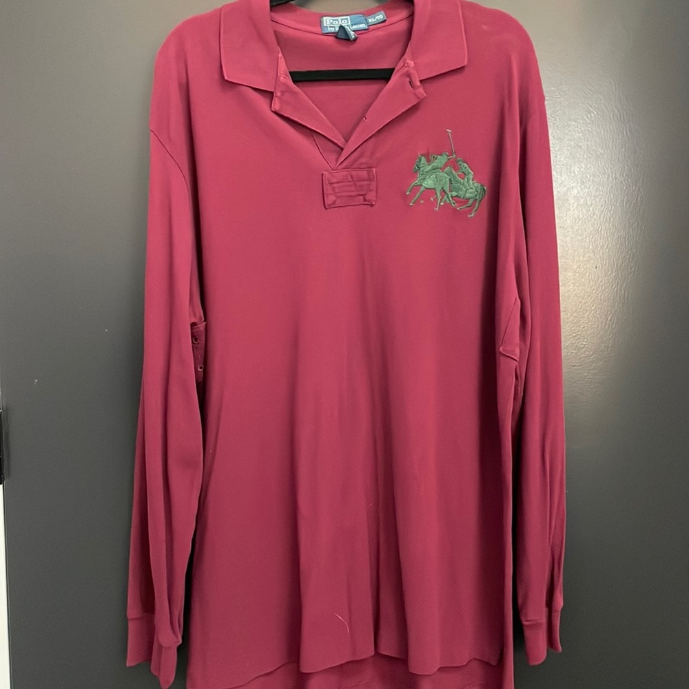 Polo RL mens long sleeve burgundy XL